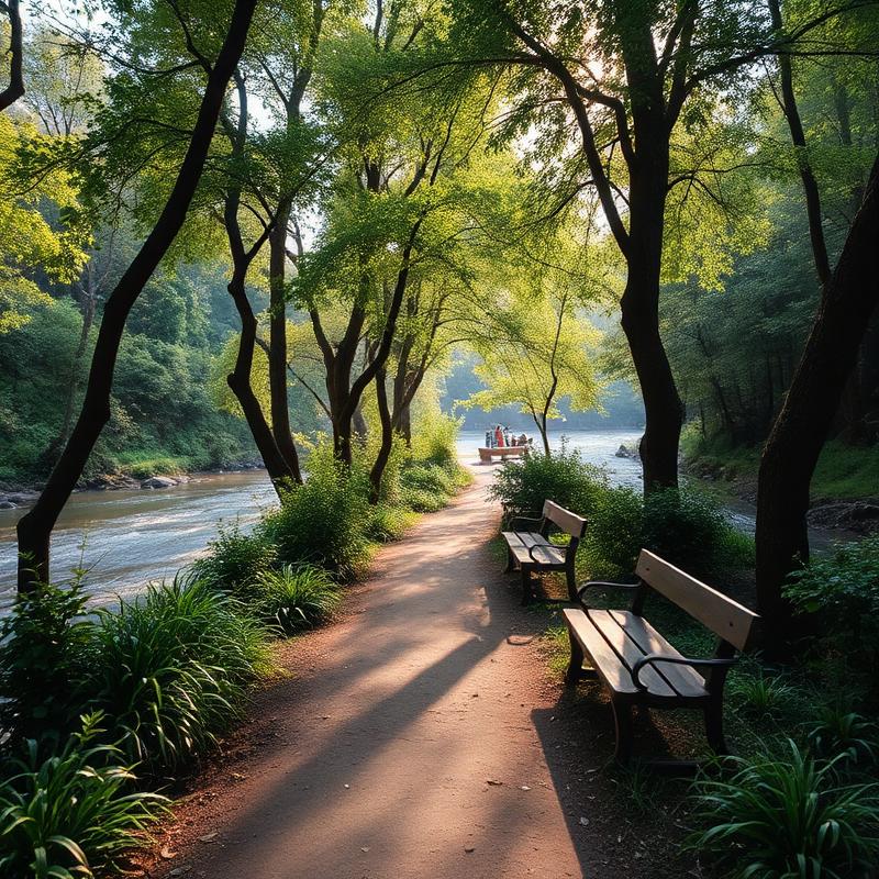 Peaceful riverside walking path